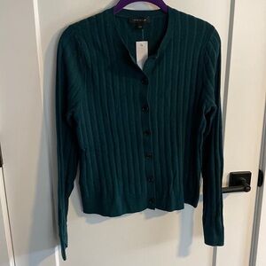 Ann Taylor Ribbed Fitted Cardigan NWT Emerald Green
